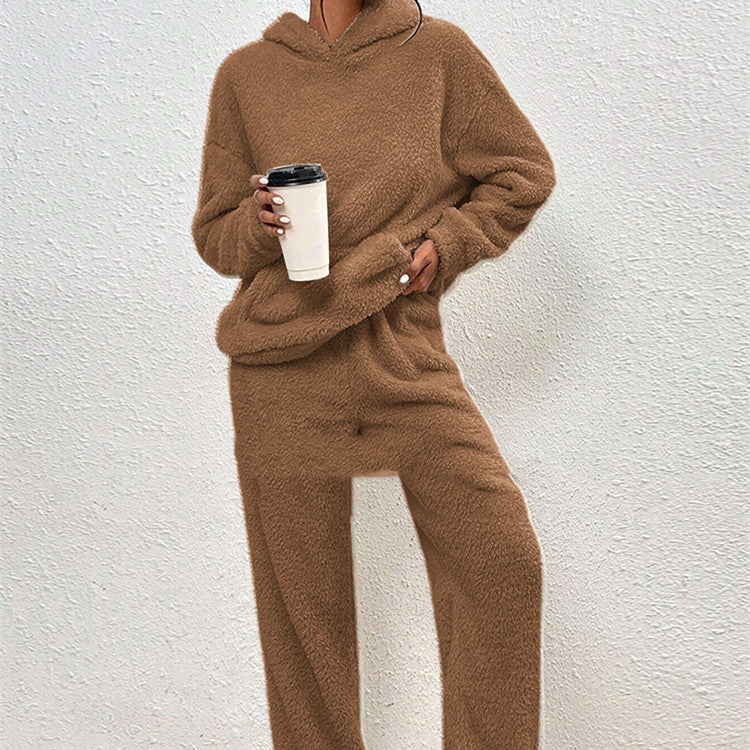Women's Fleece Lined Hooded Sweatsuit Set Pullover Hoodie and Cargo Pocket Pants