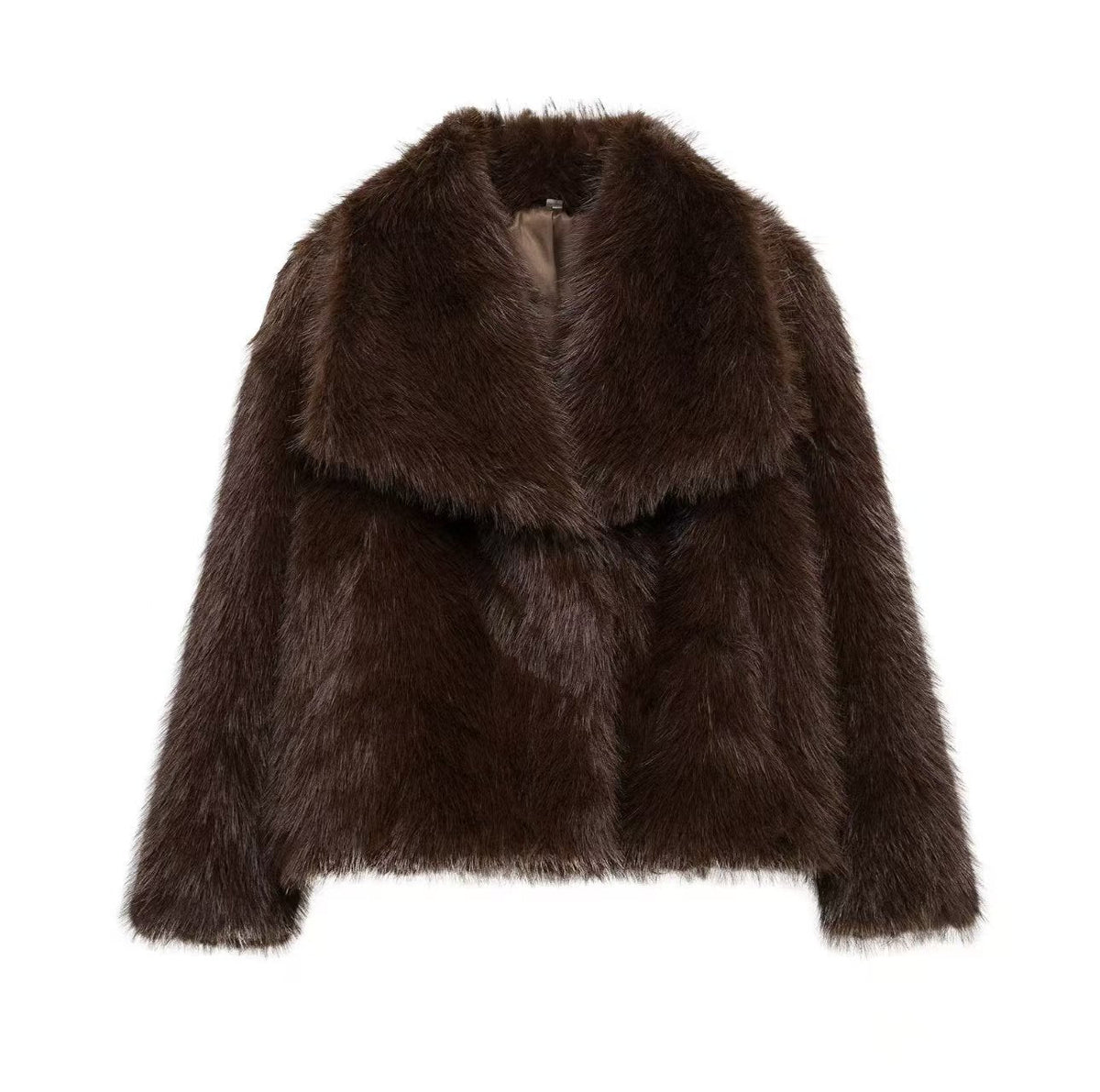 Cropped Faux Fur Lapel Coat