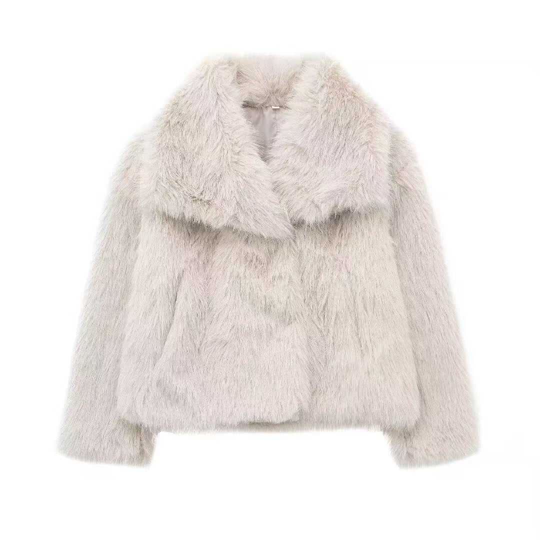 Cropped Faux Fur Lapel Coat