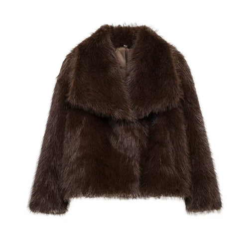 Cropped Faux Fur Lapel Coat