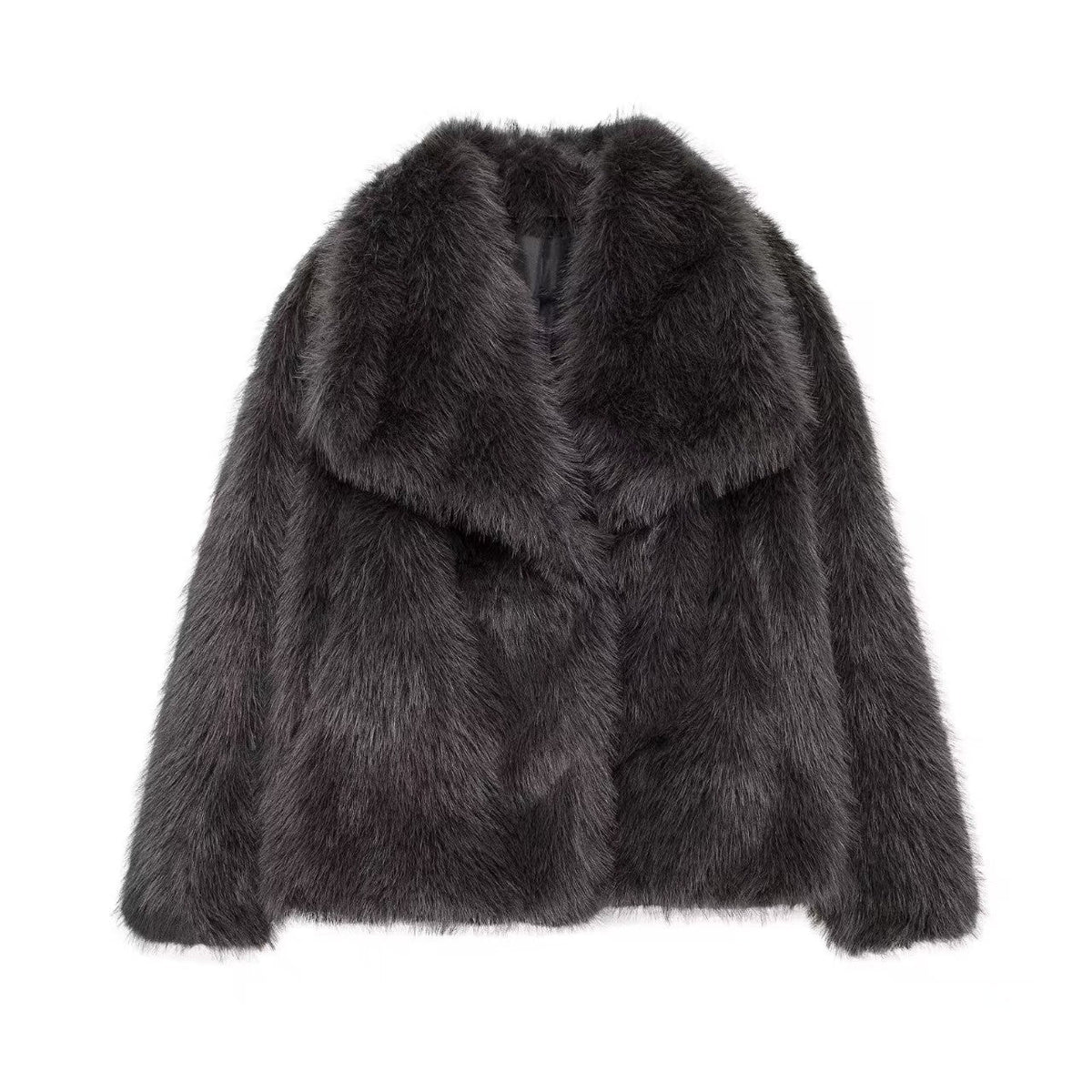 Cropped Faux Fur Lapel Coat