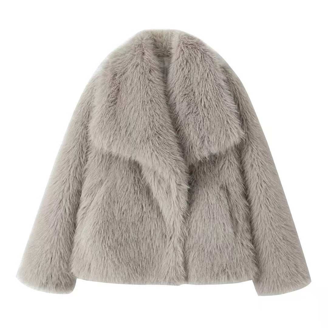 Cropped Faux Fur Lapel Coat