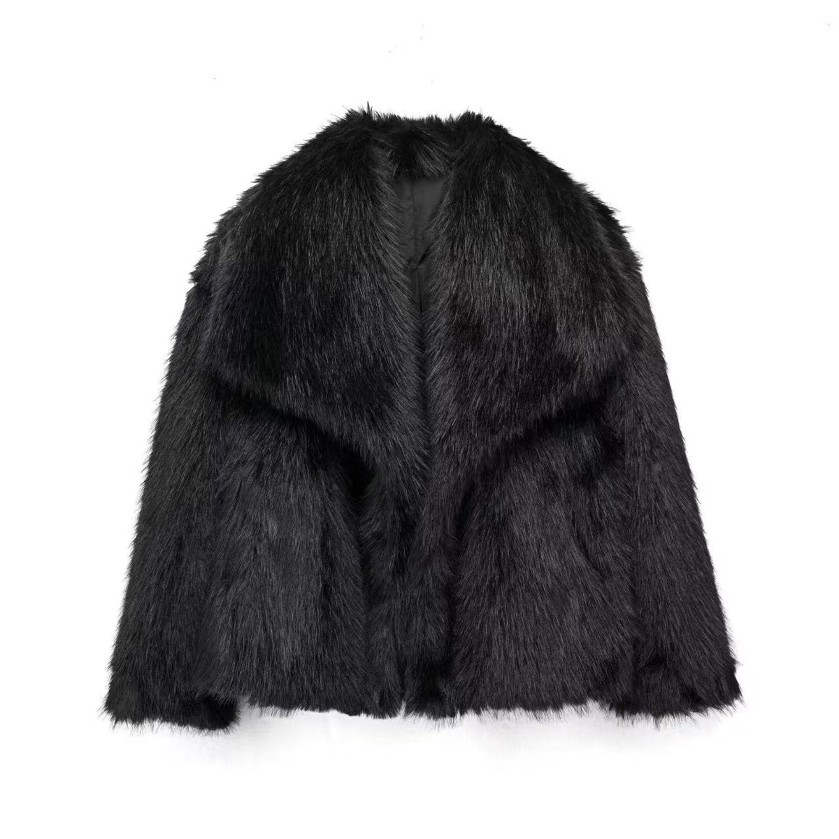 Cropped Faux Fur Lapel Coat