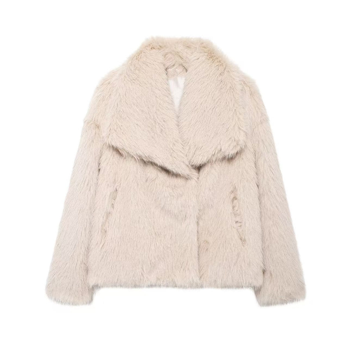 Cropped Faux Fur Lapel Coat