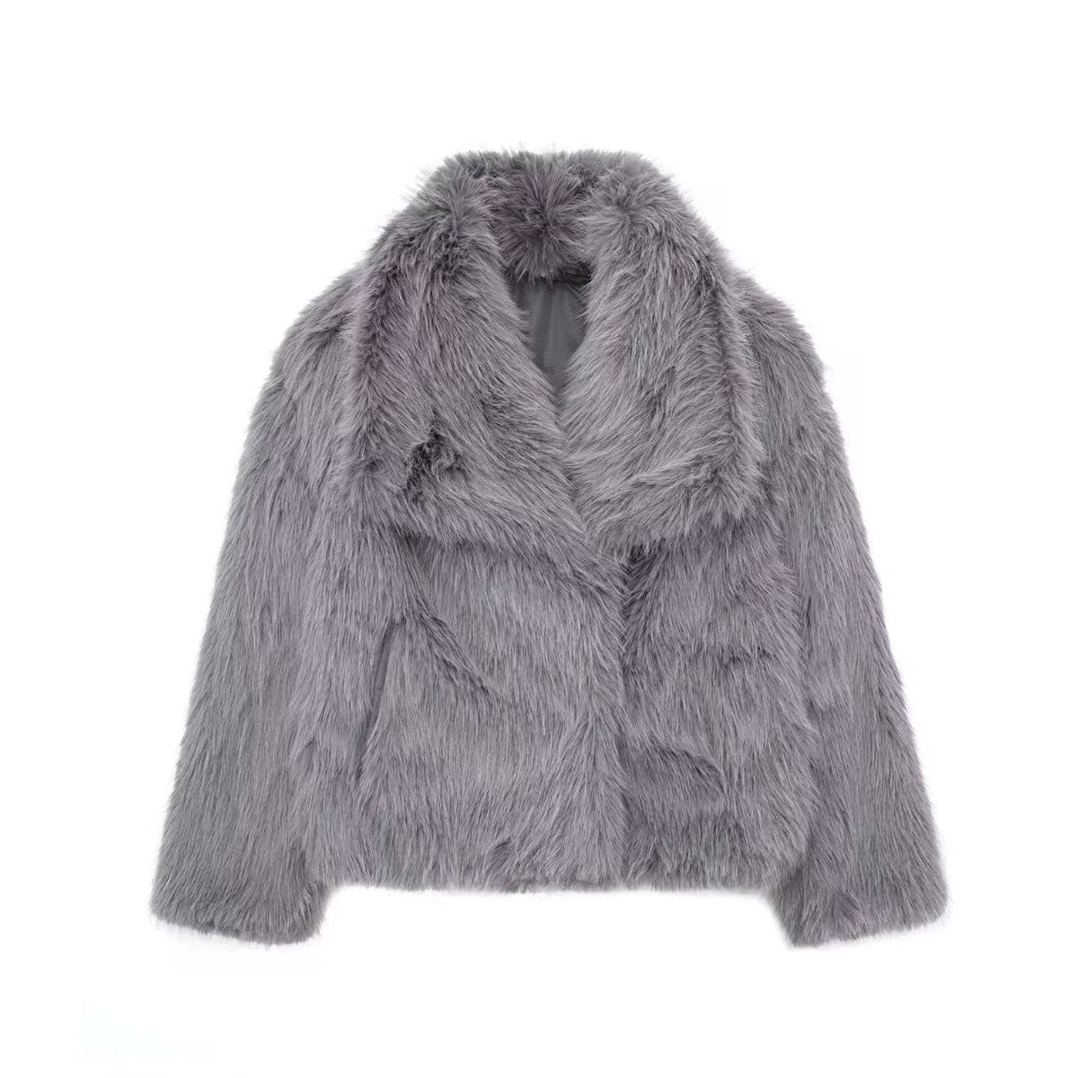 Cropped Faux Fur Lapel Coat