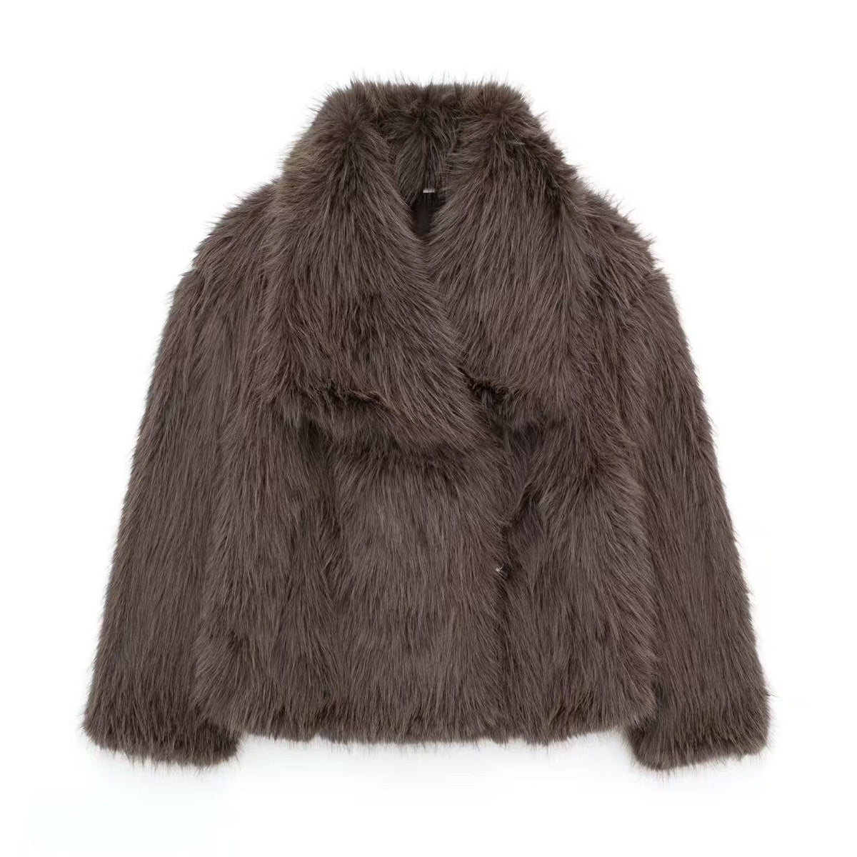 Cropped Faux Fur Lapel Coat